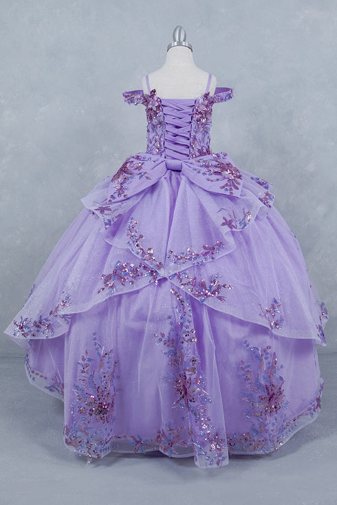 Girls 3D Beaded Applique A-line Off Shoulder Ball Gown 2-16